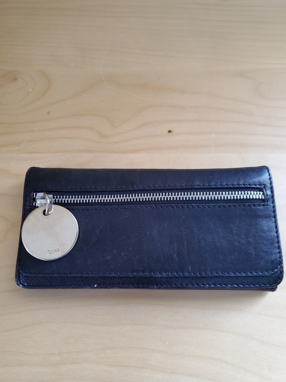 Chloe Women Long Leather Wallet Credit Card Slots Snap Closure Black